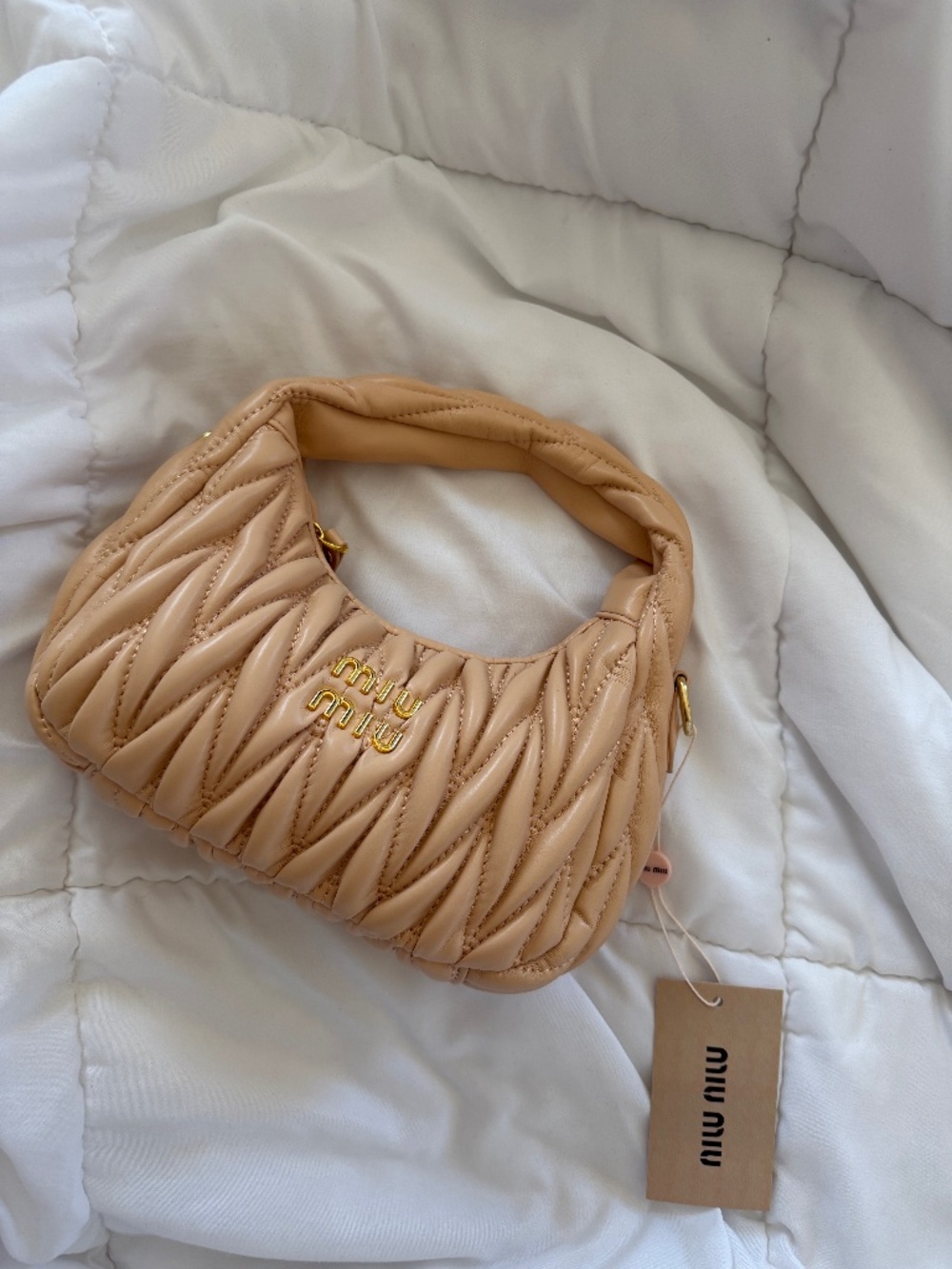 Miu Miu nude wander matelassé nappa leather hobo purse